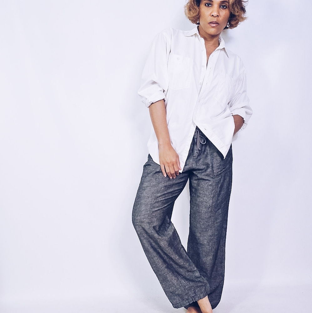 Linen Blend Drawstring Pants - Picture 1 of 10